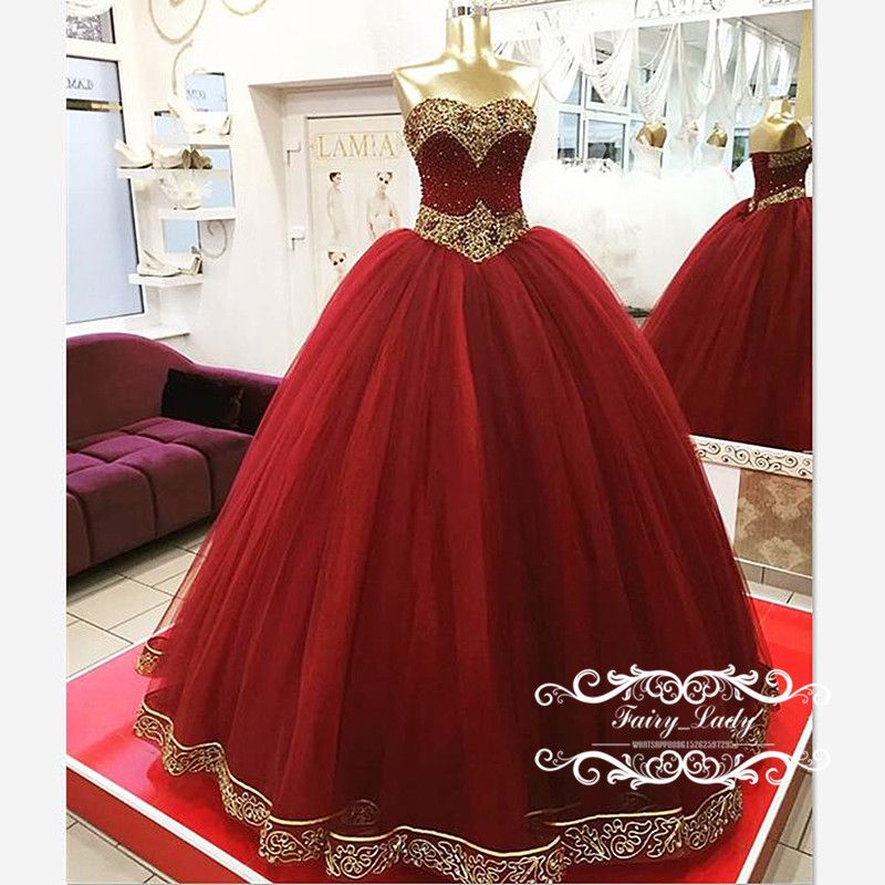 red and gold sweet 16 dresses
