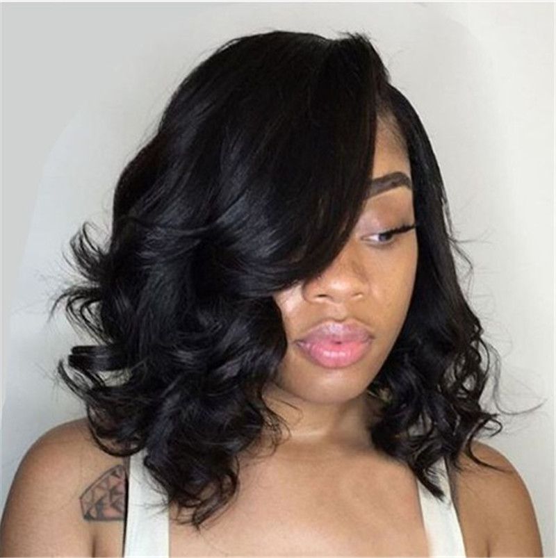 Full Lace Wigs Wavy Hair Swiss Lace Front Short Bob Wigs Mongolian