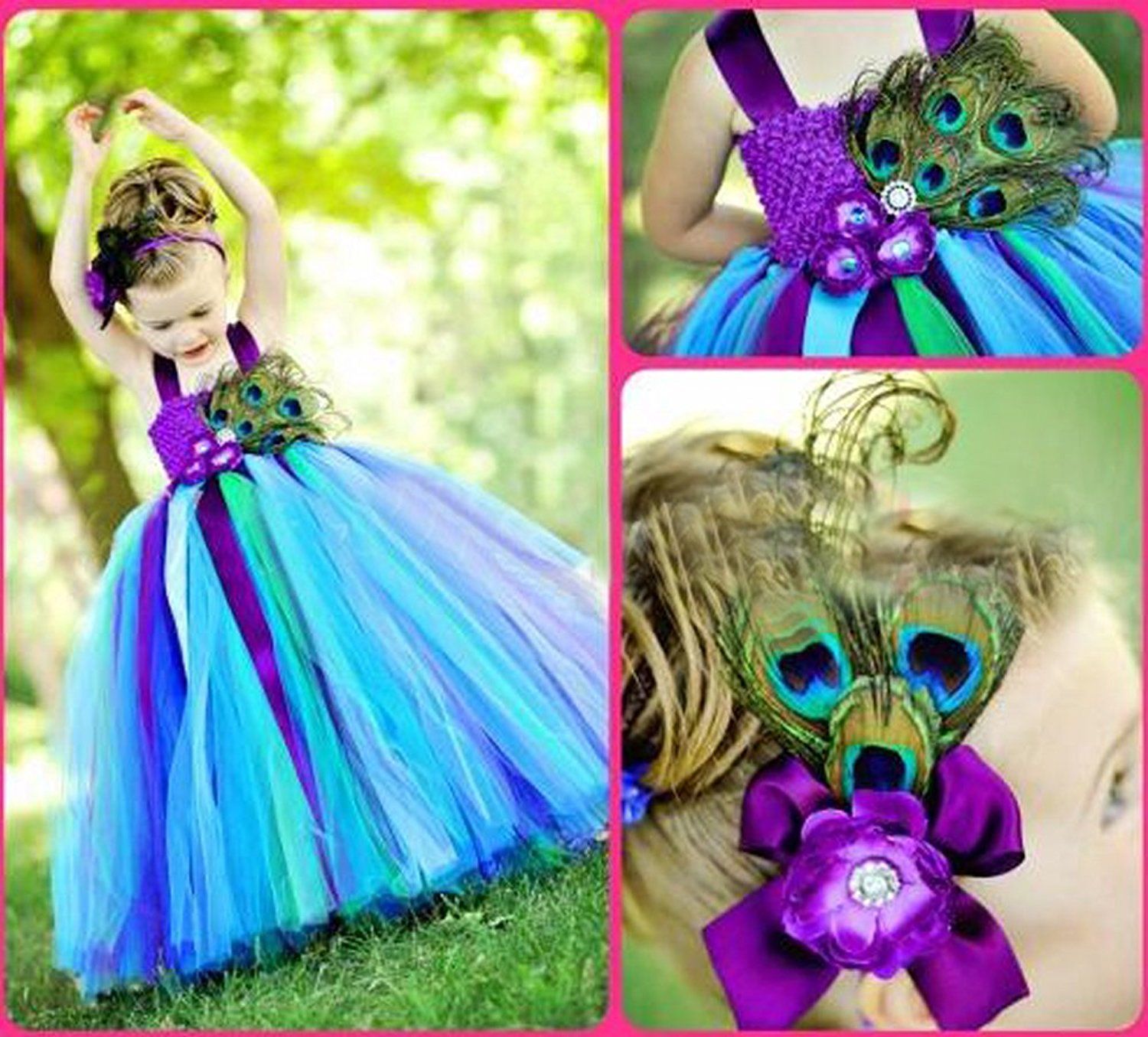 peacock color flower girl dresses