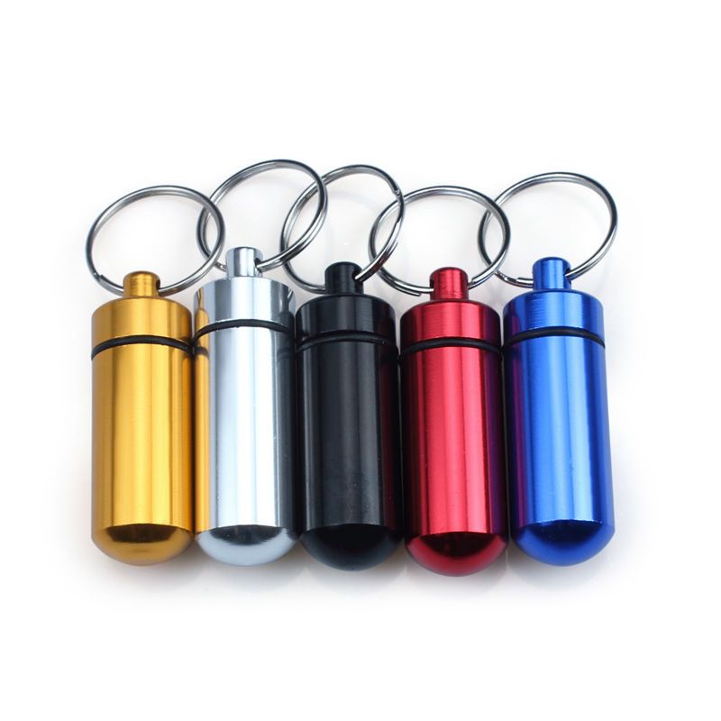 Mini Port/átil Impermeable Forma de P/íldora Caja de Caja de P/íldora de Aleaci/ón de Aleaci/ón de Aluminio Cach/é Contenedor de Medicamentos con Llavero
