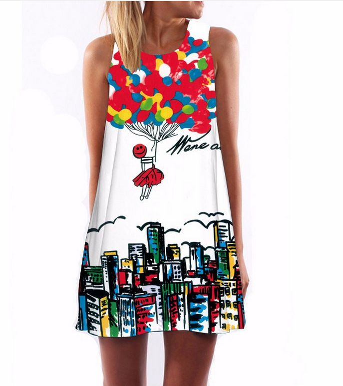 Minivestido Estampado Floral Sin Mangas Para Mujer Casua De Minivestido Estampado Floral Sin Mangas Para Mujer Casua De