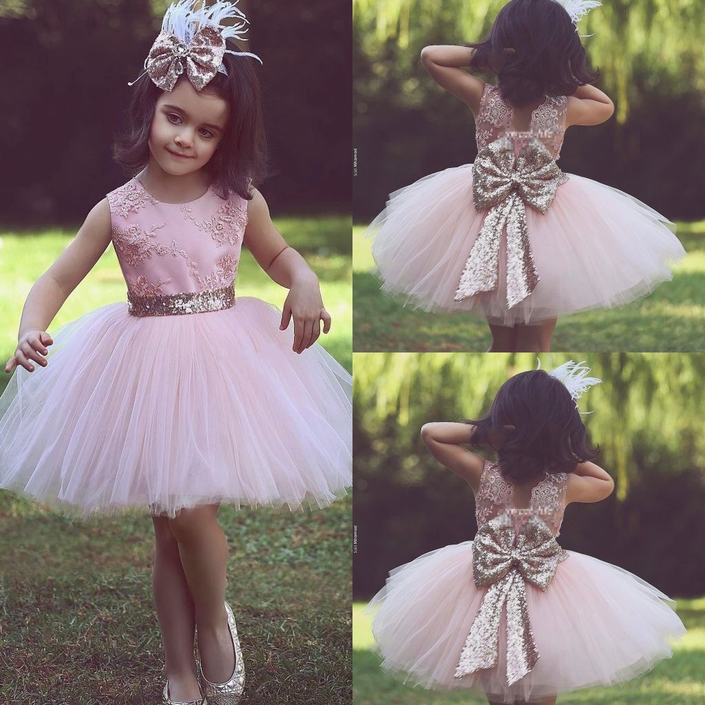 2018 Cute Pink Short Flower Girl Dresses For Country Wedding Party