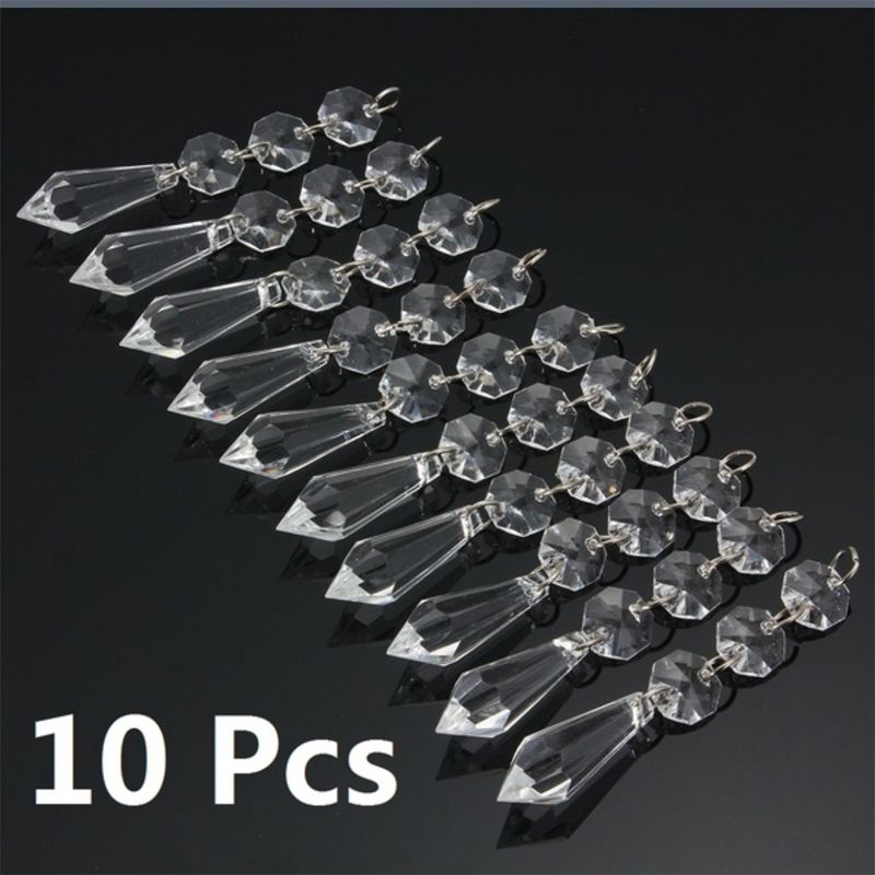 10PCS Clear Crystal Glass Chandelier Lamp Lighting Part Prisms Drop Pendant 55MM 