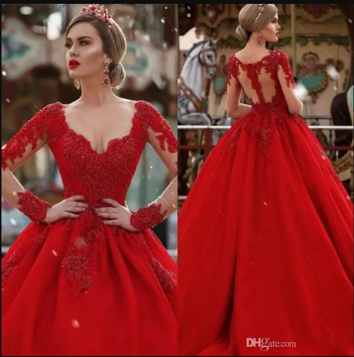 red puffy wedding dress