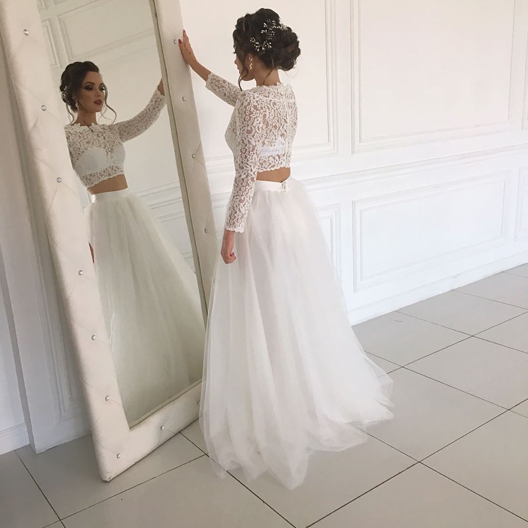 Compre Vestidos De Novia De Encaje Vintage Dos Piezas De Bohemia Vestidos De Boda De Manga Larga Una Linea De Vestidos De Novia Elegantes Vestidos De Noivas A 141 11 Del Gracefulswans