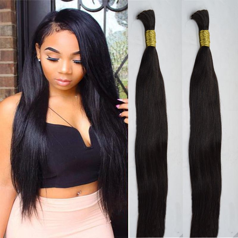 20 22 Bulk Human Hair For Braiding Silky Straight Black Hair Bulk