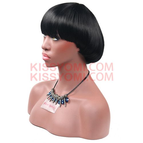 Short Natural Black Cheap Mushroom Hairstyle Women Wig Heat
