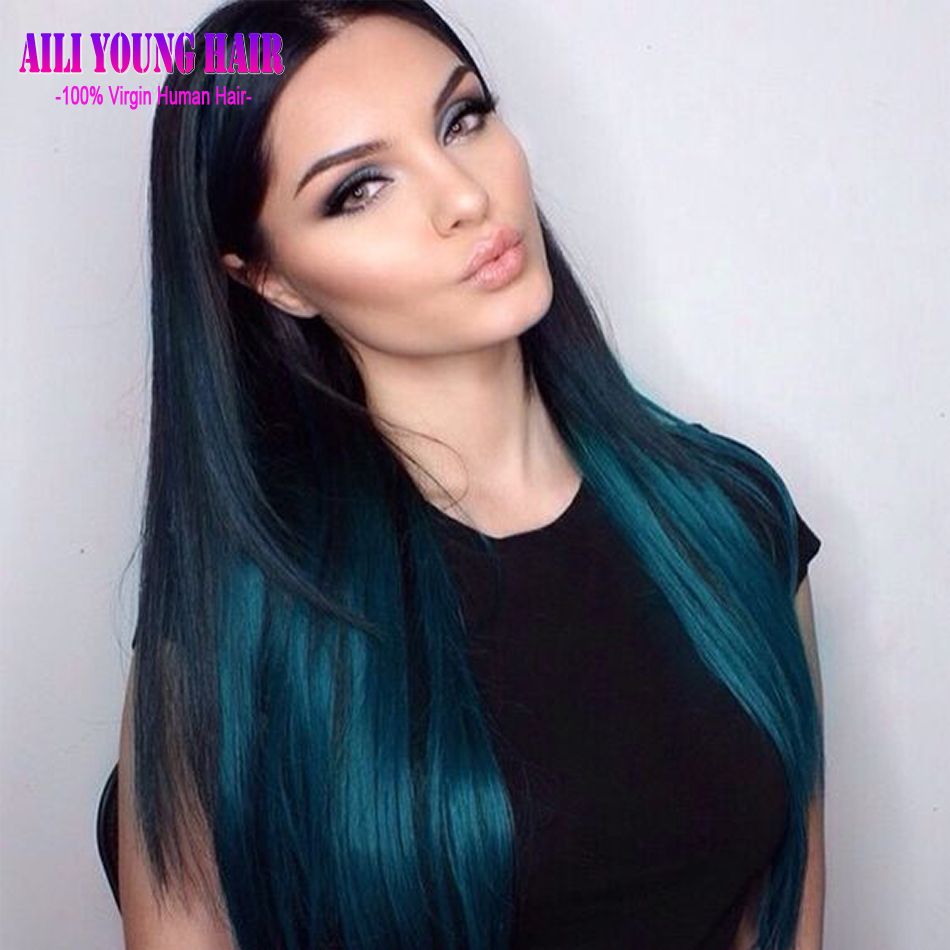 Grosshandel T1b Dark Blue Ombre Glueless Volle Spitze Echthaar Perucken Brasilianisches Reines Haar Ombre Two Tone Lace Front Perucken Fur Schwarze