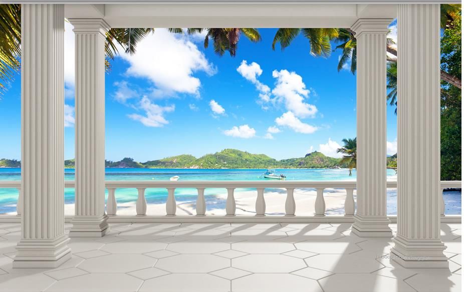 Balcony Beach Coconut Sea View Background Wall Mural 3d Wallpaper 3d Wall Papers For Tv Backdrop From Wallpaper1516 5 74 Dhgate Com