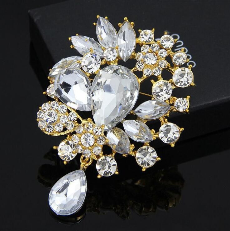 Rhinestone Crystal Vintage Style Gold Or Silver Tone Wedding Brooch Pin Jewelry
