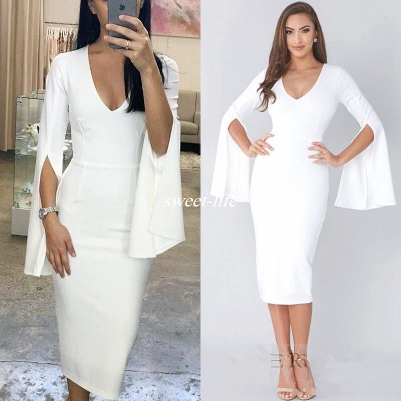 long sleeve white cocktail dress