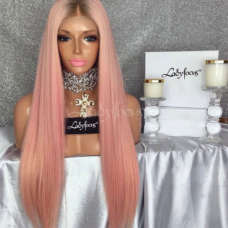 Lady Focus Pink Full Lace Human Hair Wigs Pre Plucked With Baby