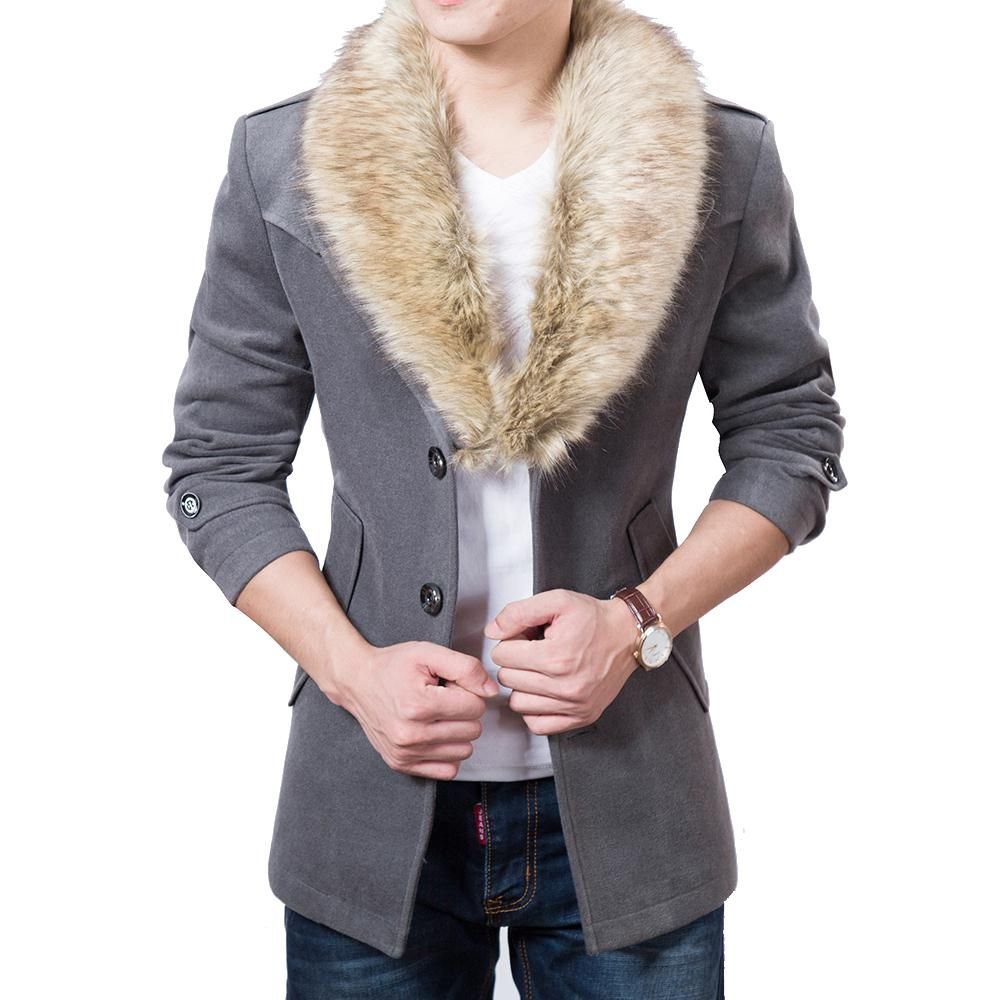 Men Trench Coat Winter Warm Thick 