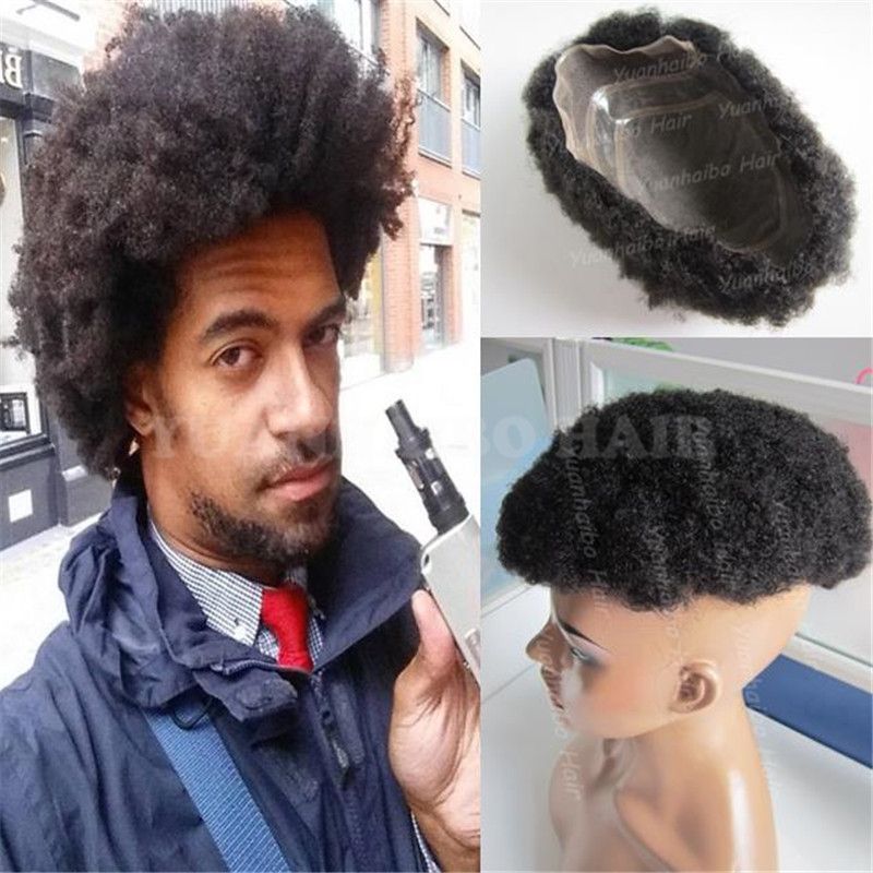 2020 Men Hair Toupee Black Color Afro Kinky Curl Indian Short Hair