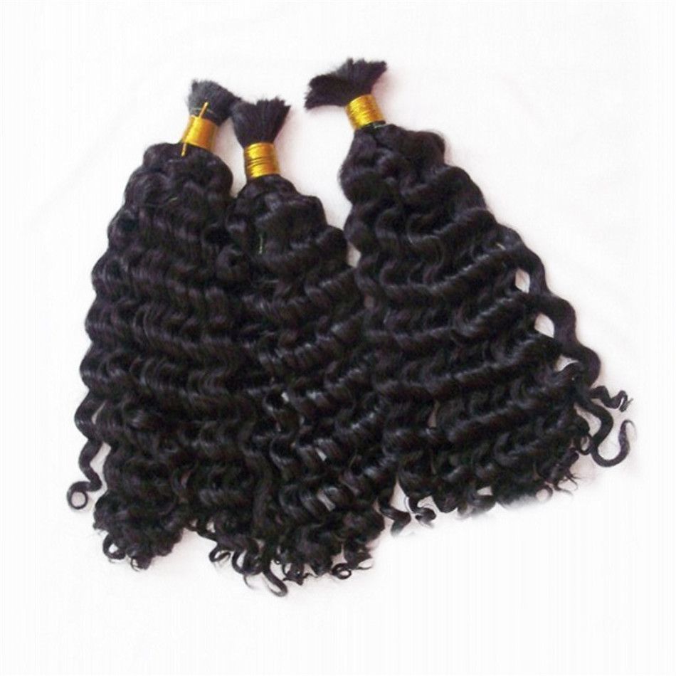 Curly Unwefted Bulk Human Hair For Braiding 3 Bundles High Quality