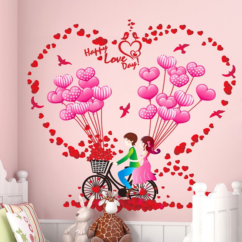 Romantic Bike Balloon Wall Sticker Decals Couples Home Decor Wall Stickers Room Decoration Heart Flower Wall Mural Sticker Wall Decals Deals Wall