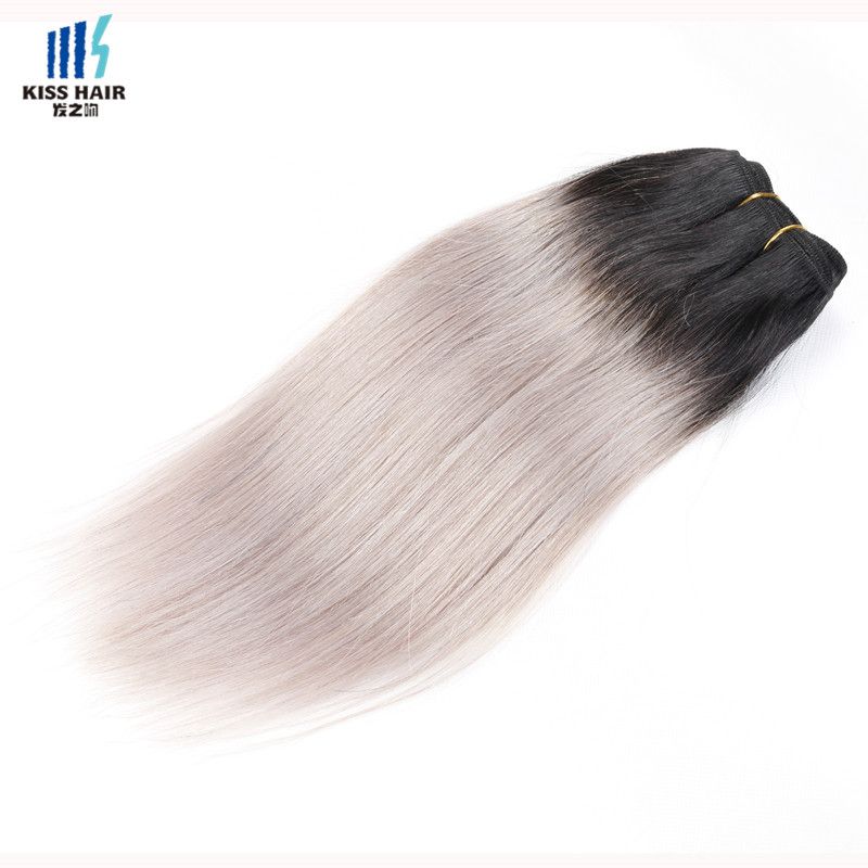 300g Two Tone T 1b Silver Grey Ombre Human Hair Weave Good Quality