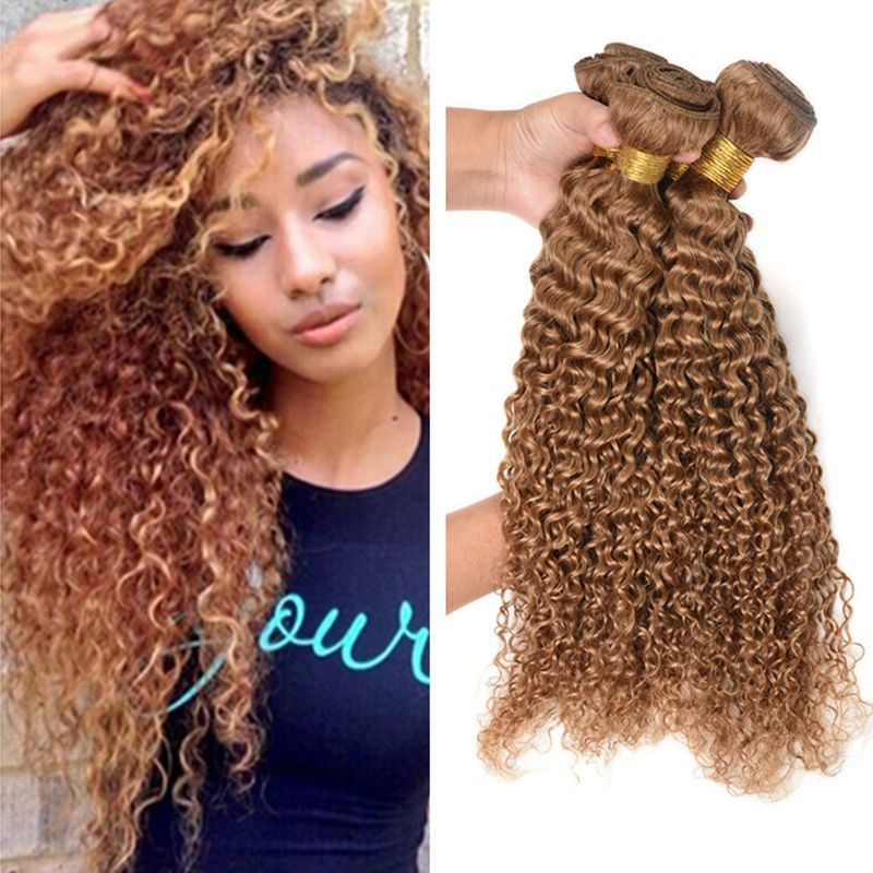 9a Kinky Curly Mongolian Hair Honey Blonde Curly Hair Extensions