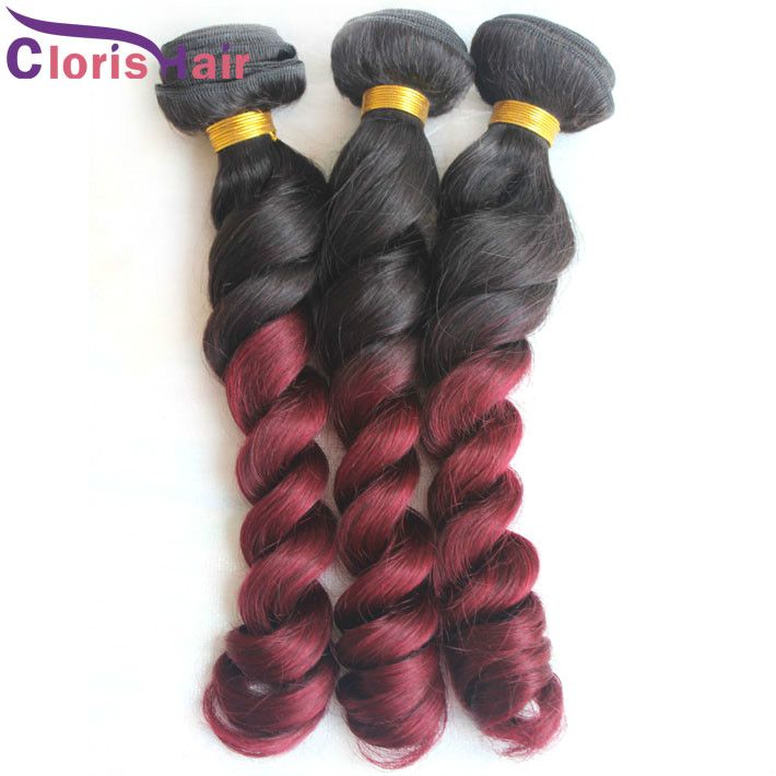 Burgundy Loose Wave Malaysian Hair Ombre 1b 99j Dark Roots Human