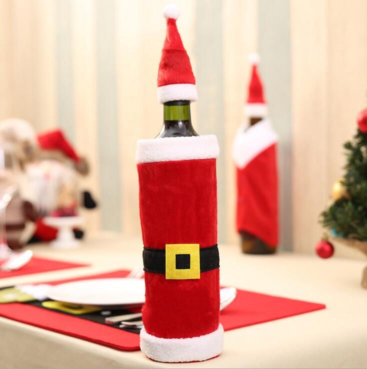 Wholesale Christmas Santa Wine Bottle Bag Cover Xmas Dinner Party Table Decor 