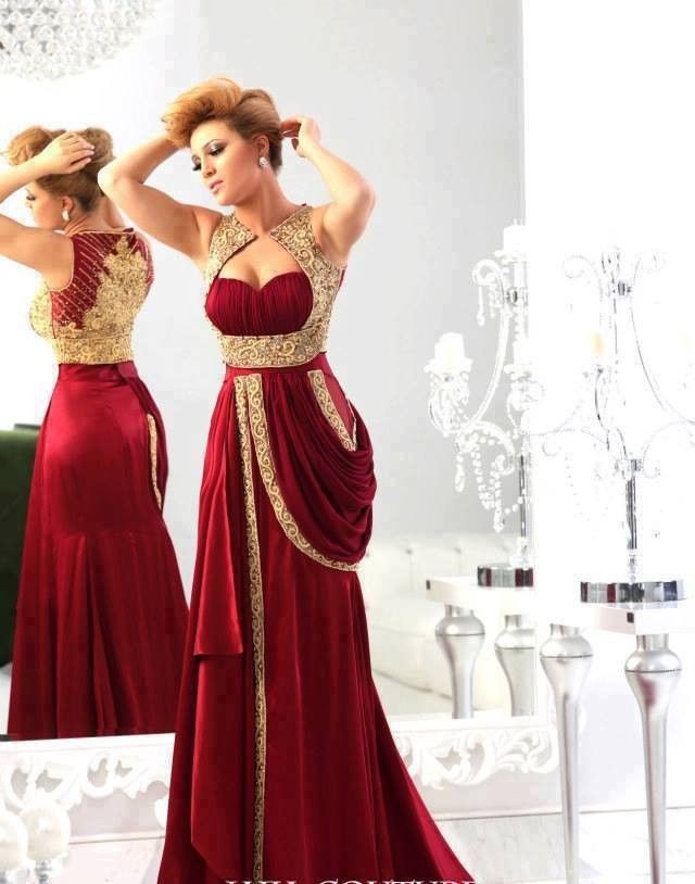 real Vestidos largos de noche Rojo árabe Dubai Vestido de fiesta con cuentas vestidos formales fiesta para mujeres Robe De Soiree