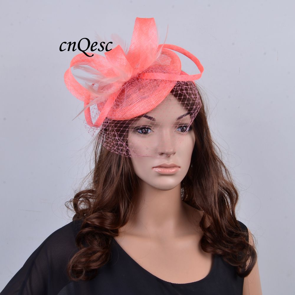 New Coral Pink Black Red Small Sinamay Fascinator Kentucky Derby