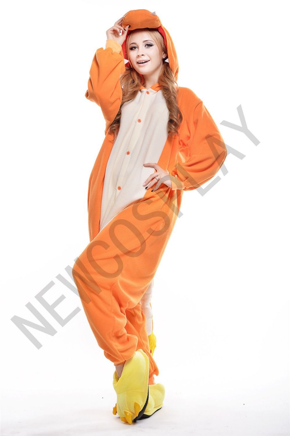 anime orange fire dragon charmander adult onesie one piece cosplay plus size carnival costumes