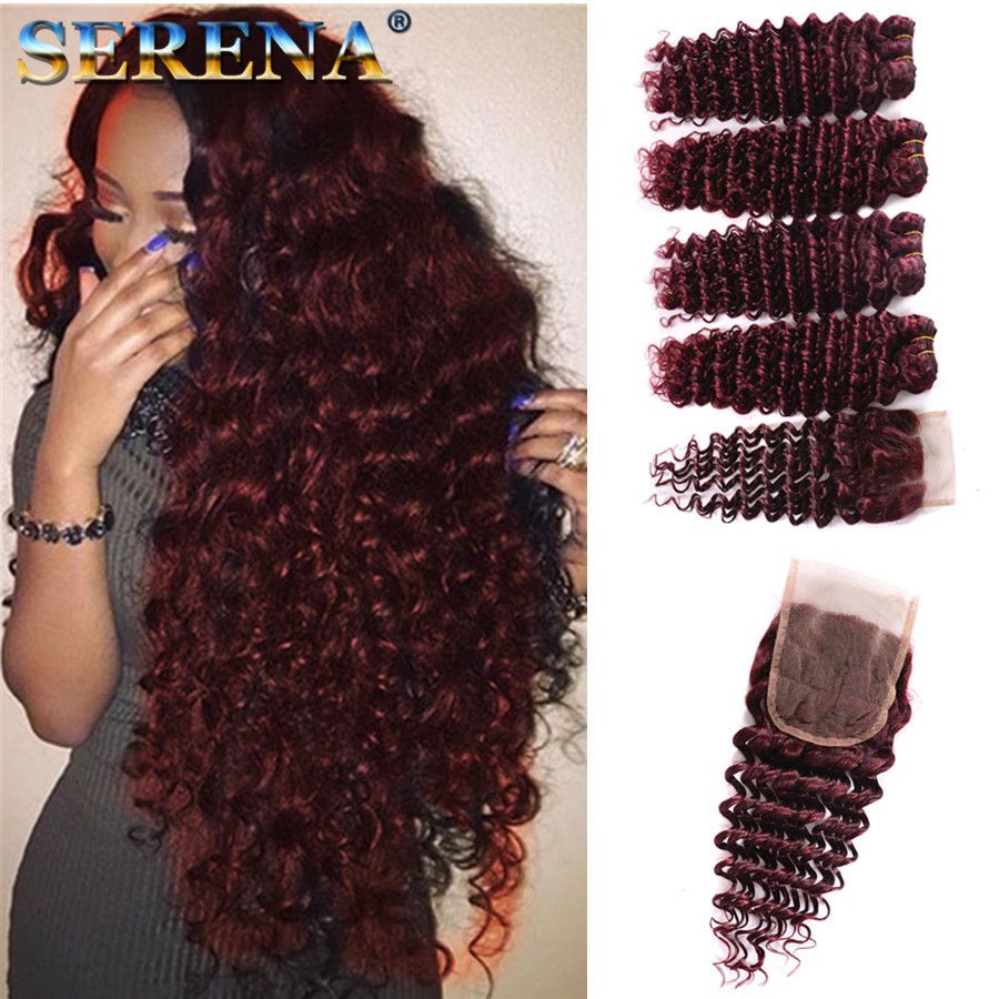 2020 Peruvian 4 Bundles 99j Deep Curly Hair Burgundy Deep Wave