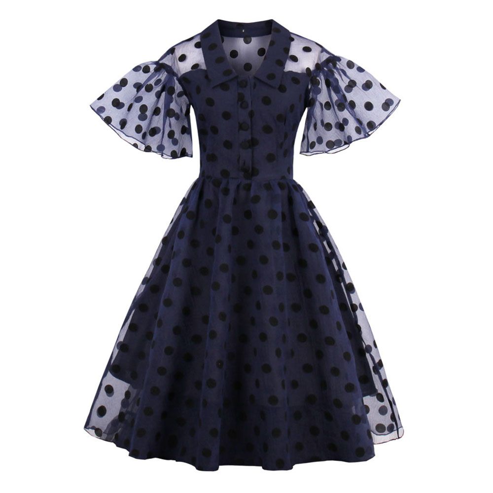 Satin Al Kadin Puf Kollu Puantiyeli Baski 60 S Vintage Elbise Zarif Stil Parti Salincak Elbiseler Arti Boyutu S 4xl Vestidos Dk3045mx Tl122 51 Dhgate Comda