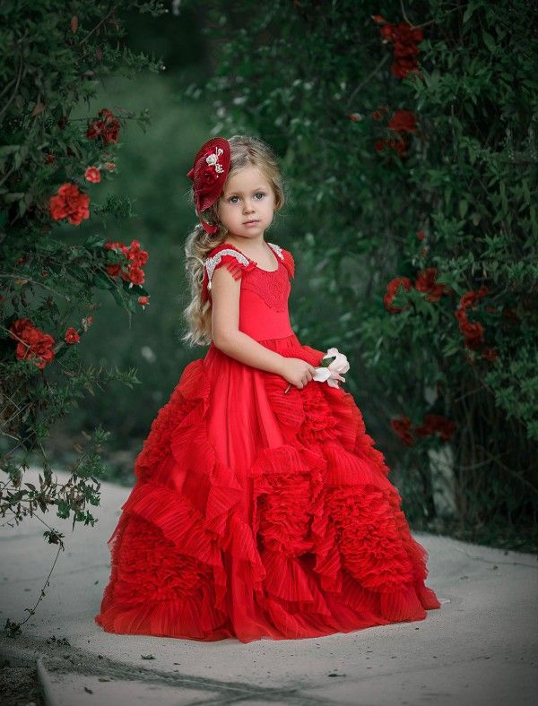 Dollcake Red Ruffles Flower Girl Dresses With Sashes Lace Ball 