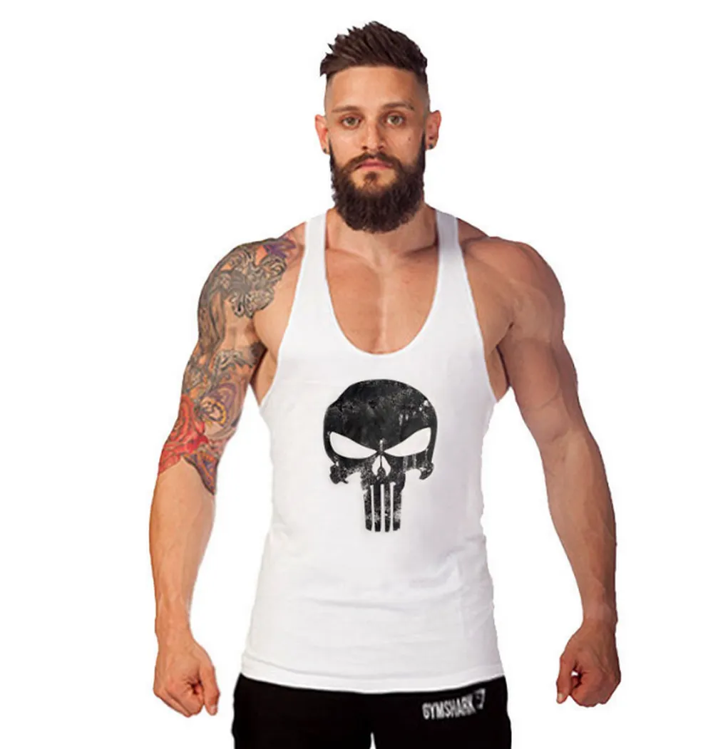 Débardeur Stringer Homme Coton - Gym, Musculation, Sans Manches, Blanc Taille L