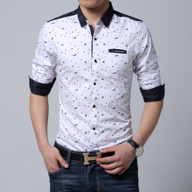 Wholesale Men Long Sleeve Shirt Casual Slim Fit Cotton Printed Male ...