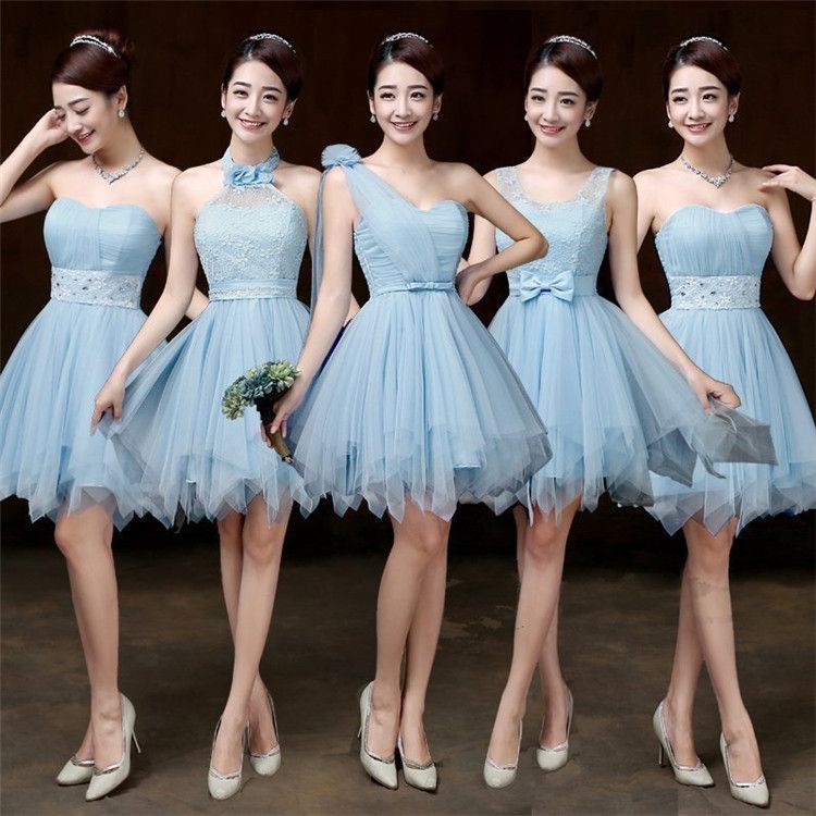 Compra 2018 Nueva Luz Azul Cielo Vestidos De Dama De Honor Cortos De La  Boda Del Baile De Graduación Cocktail Elegante Vestidos De Noche Hermosos  Vestidos Baratos Barato | Entrega Rápida Y