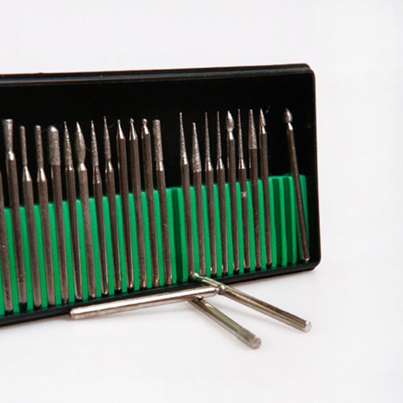 30pcs 3MM Titanium Diamond Burrs Bur Bit Set Dremel Rotary Tool Set