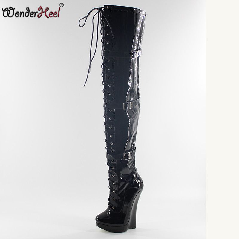 patent leather wedge boots