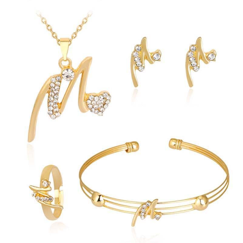 bracelet necklace and ring Gold plated jewelry set earrings