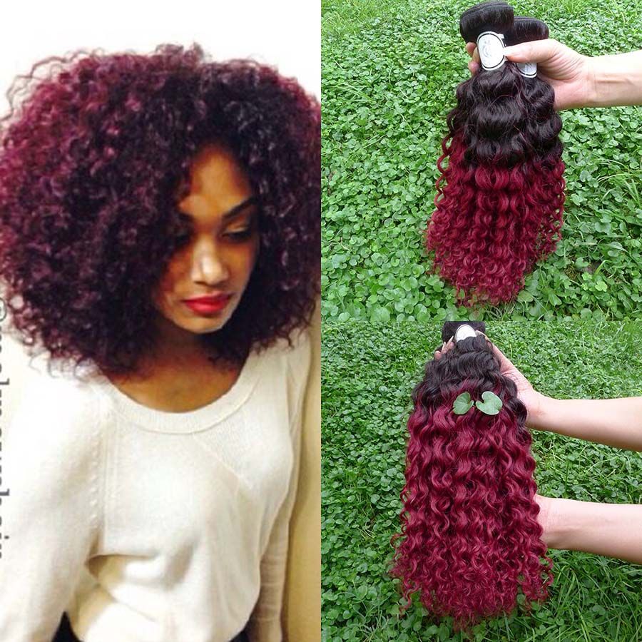100 Virgin Baby Human Hair Weaves Ombre Brazilian Kinky Curly Red