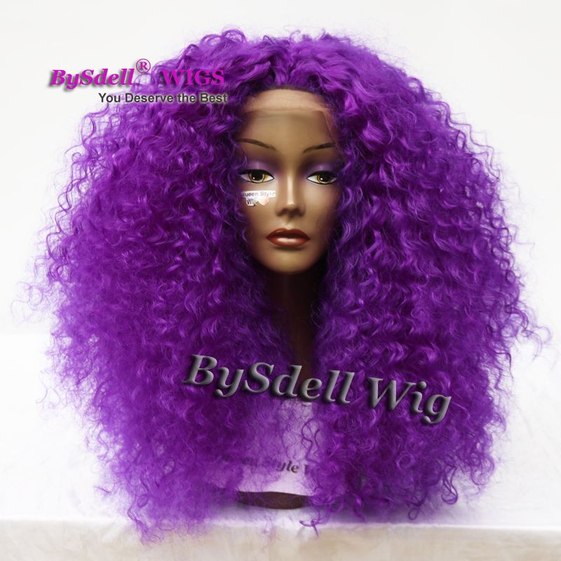 African American Wigs Synthetic Purple Color Big Afro Kinky Curly