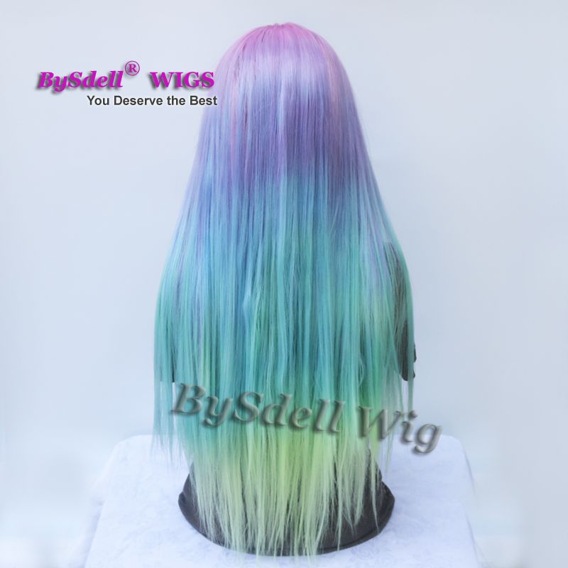 Long Silk Straight Mermaid Rainbow Color None Lace Lace Front Wig