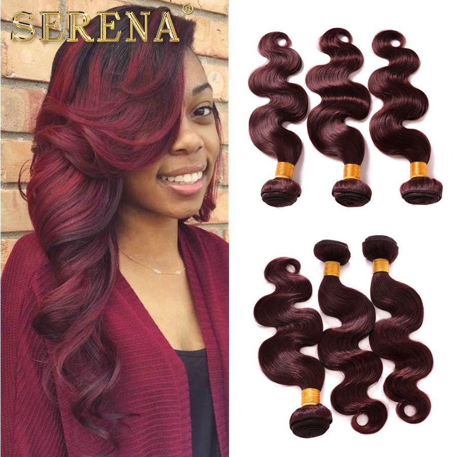 8a Brazilian Human Hair Weaves Burgundy Ombre Body Wave 3 Bundles