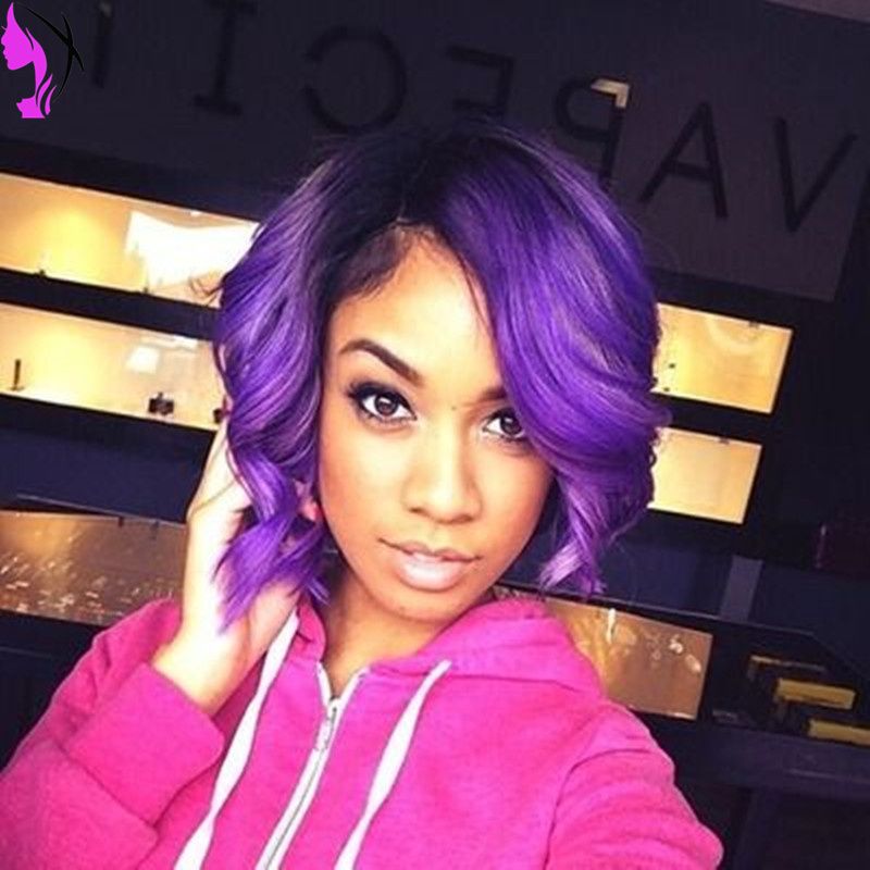 Body Wavy 1b T Purple Ombre Synthetic Lace Front Wigs Heat Resistant Short Haircut Bob Wig For Black Girl Lace Wigs Online Remy Lace Wig From