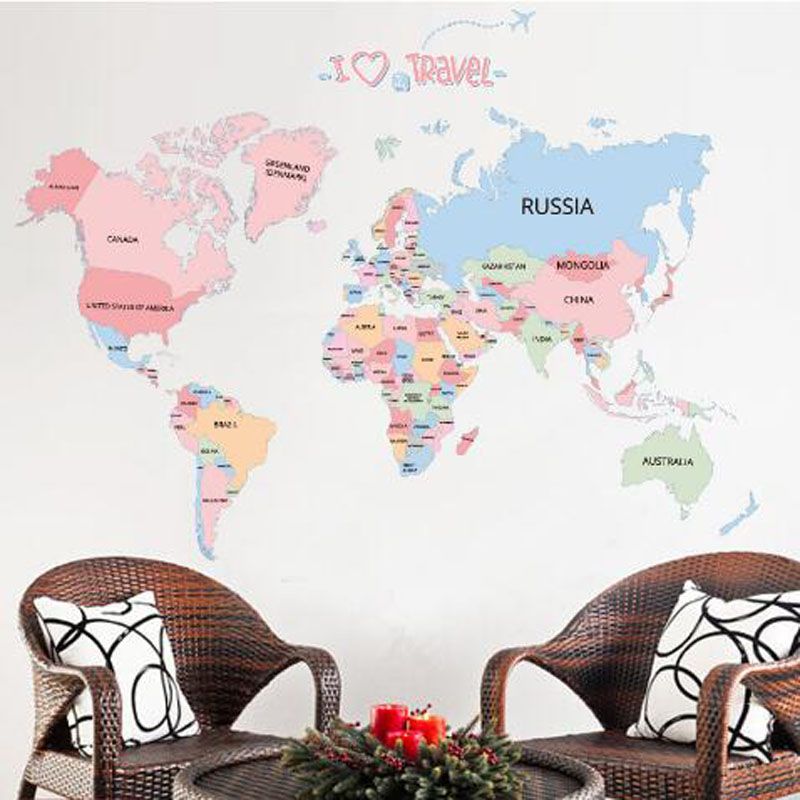Colored Letters World Map Diy Vinyl Wall Stickers Kids Love Home Decor Office Art Decals Creative Wallpaper Decoration Tree Wall Stickers For Bedrooms Unique Wall Decals From Fahome 2 38 Dhgate Com