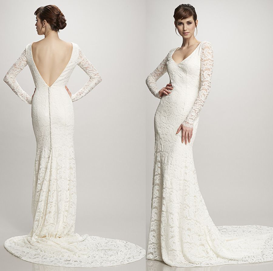 long sleeve drop waist wedding dress