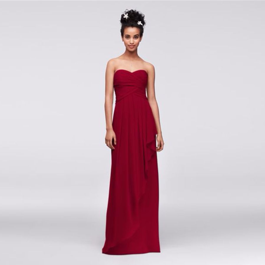 strapless crinkle chiffon dress with cascade skirt