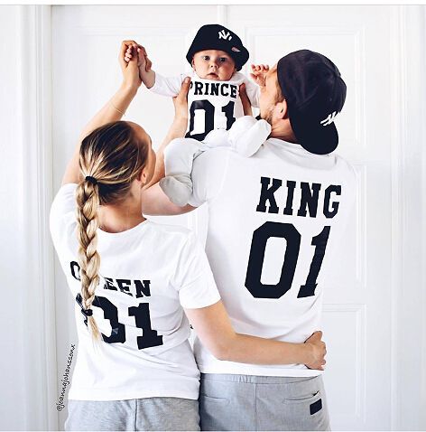 New Family King Queen Letter Print Shirt 100 Cotton Tshirt Mother