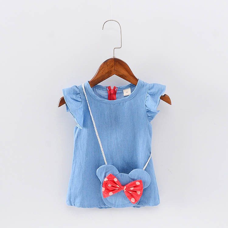 XYSSWW Baby Girls Denim Solid Color Sling Cute One-Piece Smock Jeans 
