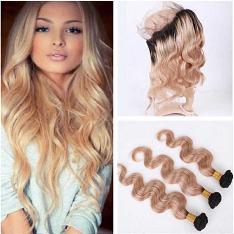 Honey Blonde Ombre 360 Lace Frontal Closure With Weaves Body Wave
