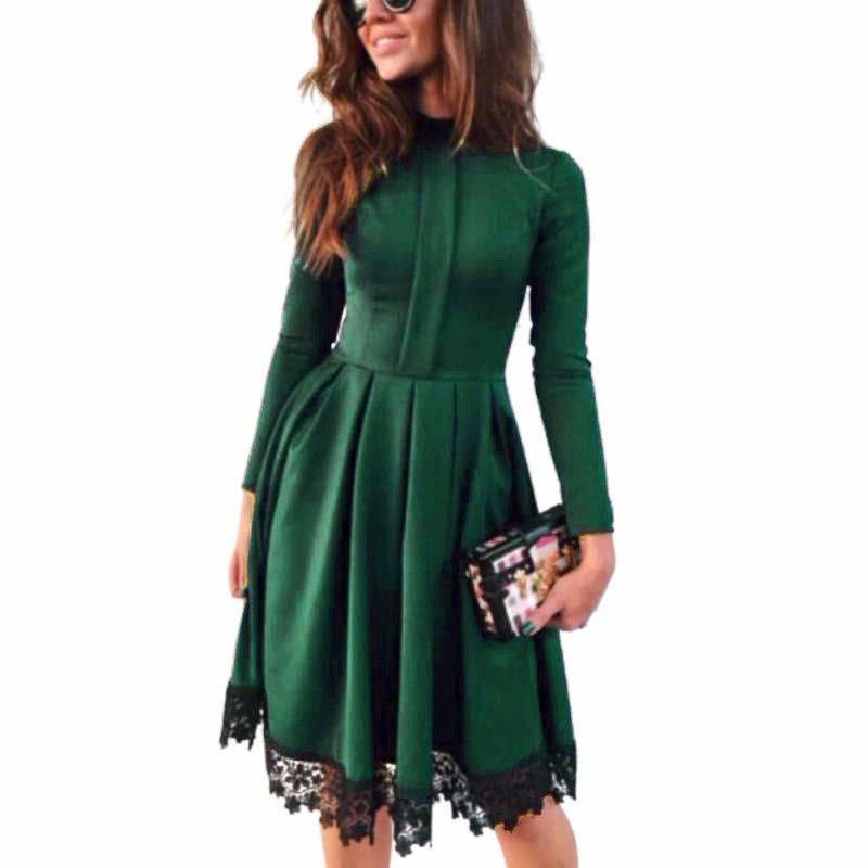 Otoño Invierno Vestidos De Terciopelo Elegante De Manga Larga Decoración De Encaje Turtimeneck Vestido Vintage Party Night Casual Vestidos QF 051 De 28,99 € | DHgate