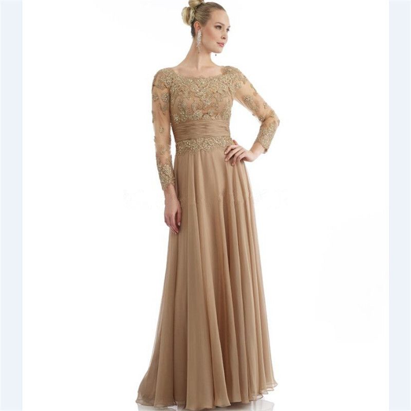 long gold mother of the bride dresses