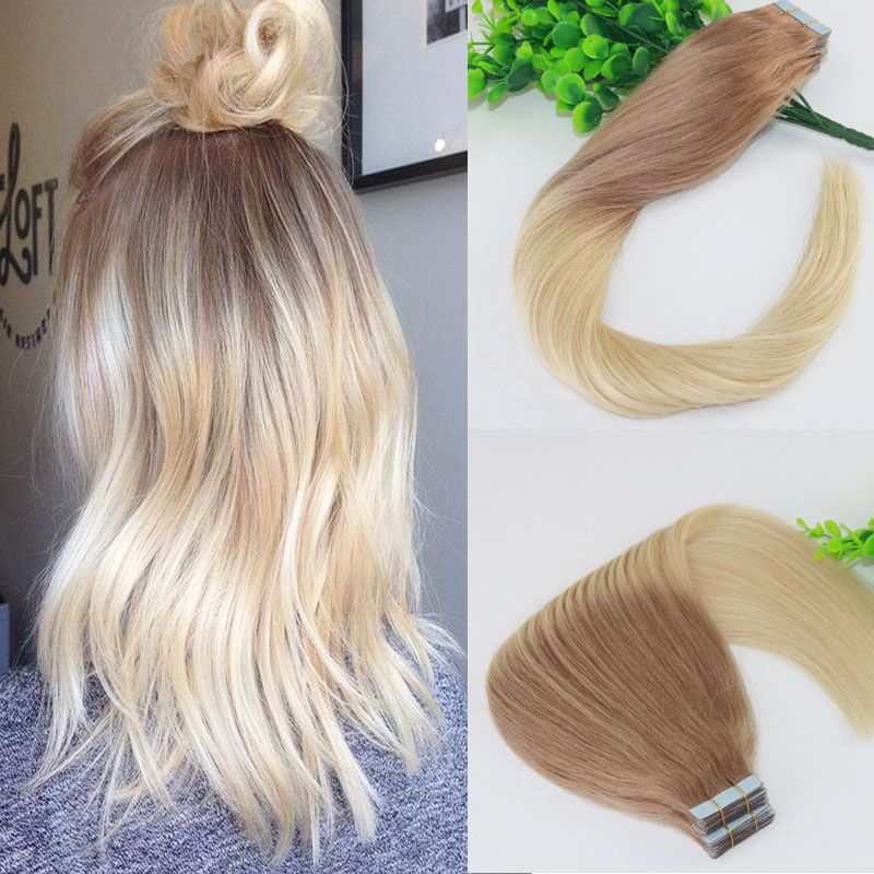 Two Tone Tape In Human Hair Extensions 18 613 Ombre Blonde